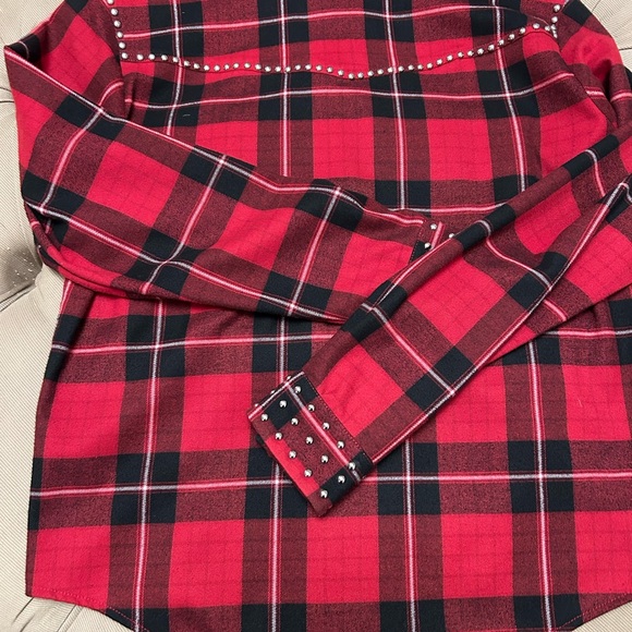 EUC THE KOOPLES WESTERN STYLE STUDDED TARTAN SHIRT SIZE XXS (fits S) - Picture 4 of 7